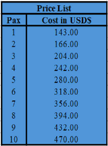 Layover Tour Price List