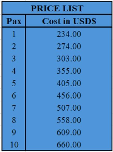 Embera-Tour-Panama-Price-List